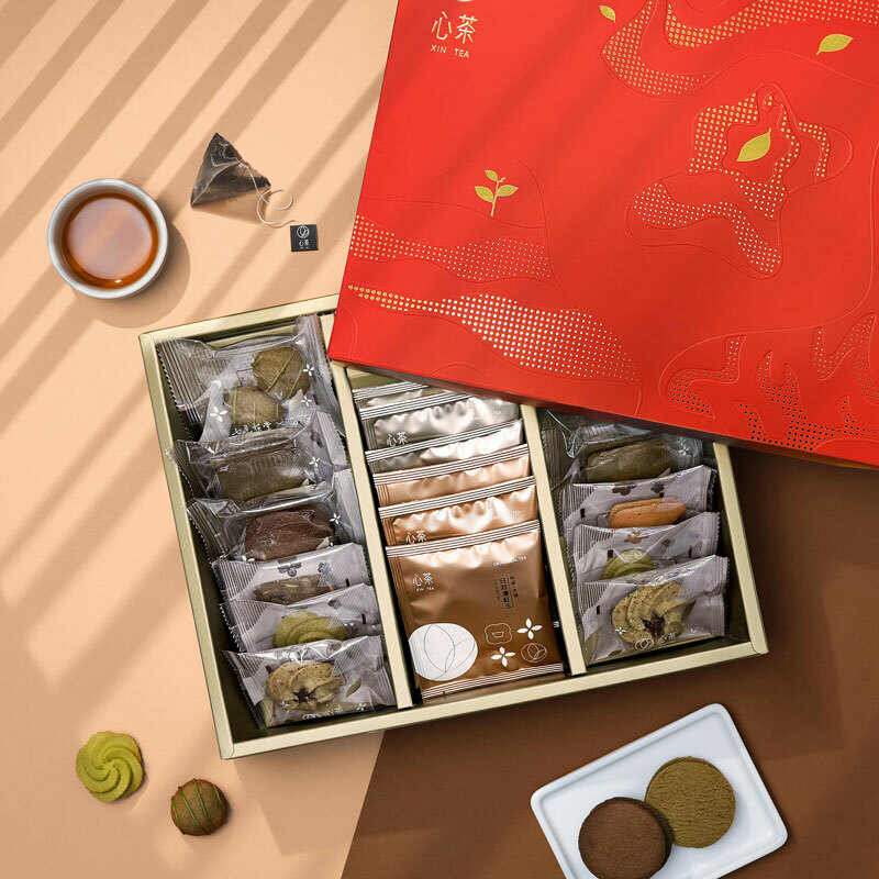 【 瑞樂茶芳 】典藏燙金禮盒- 餅乾Ｘ茶包 18入