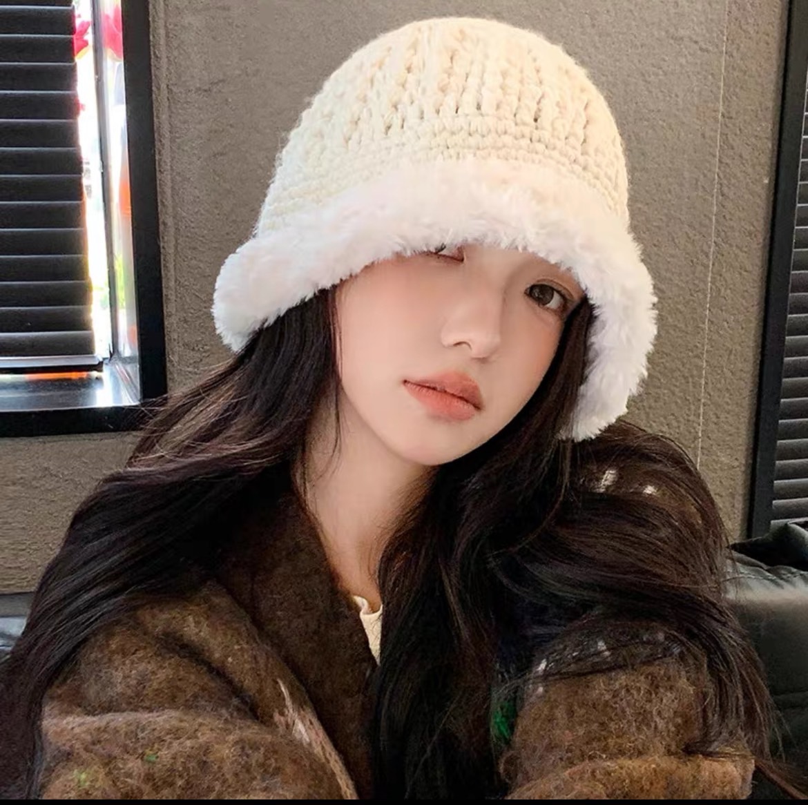 編織毛毛漁夫帽/五色