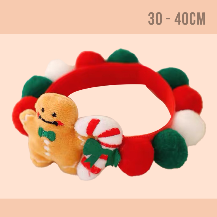 薑餅人聖誕拐杖毛球頸圈 (M) 30-40cm