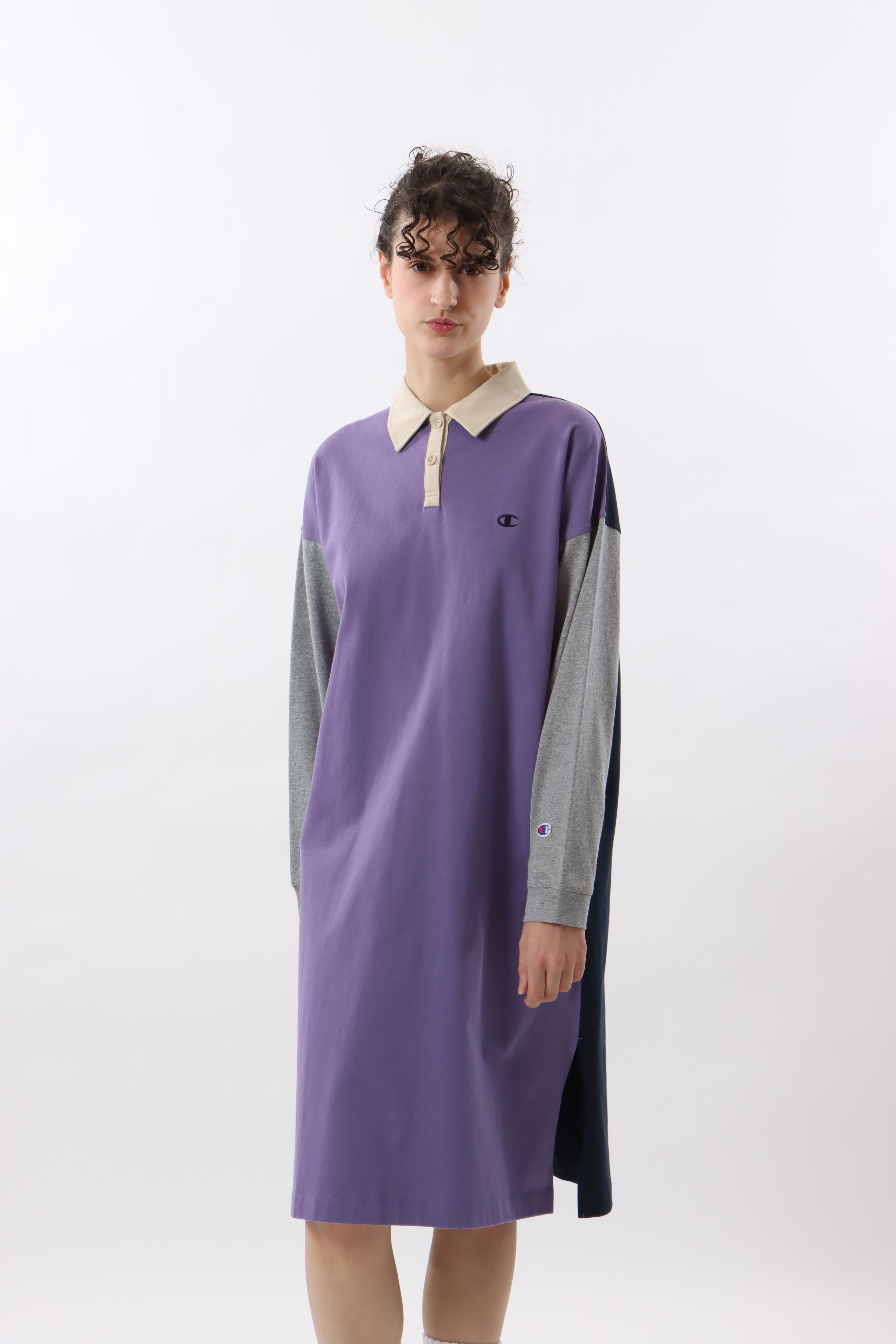 女款 -CASUAL POLO拼接連身洋裝-紫色（CW-W411-240）