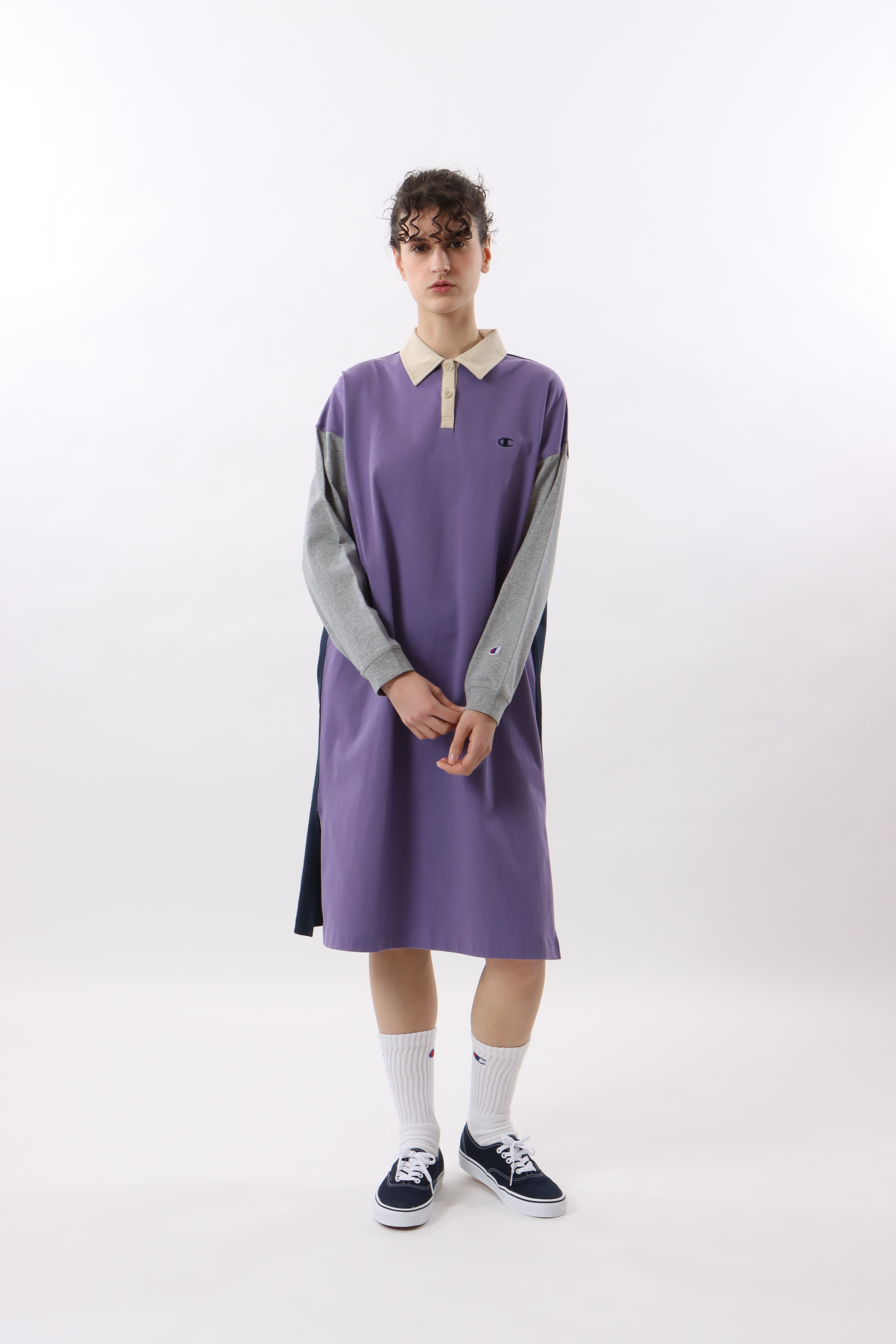 女款 -CASUAL POLO拼接連身洋裝-紫色（CW-W411-240）
