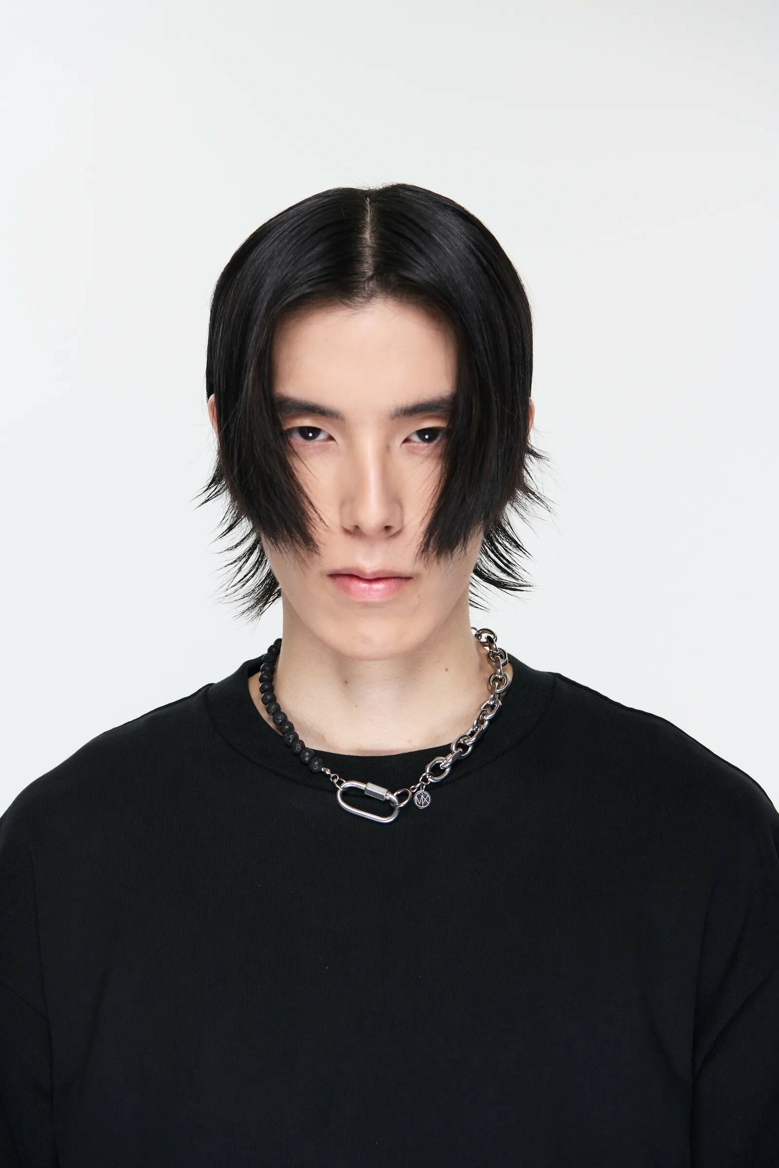 MIXTURE MP031 火山石 圓珠 拼接 純鋼 圈型鏈 項鍊