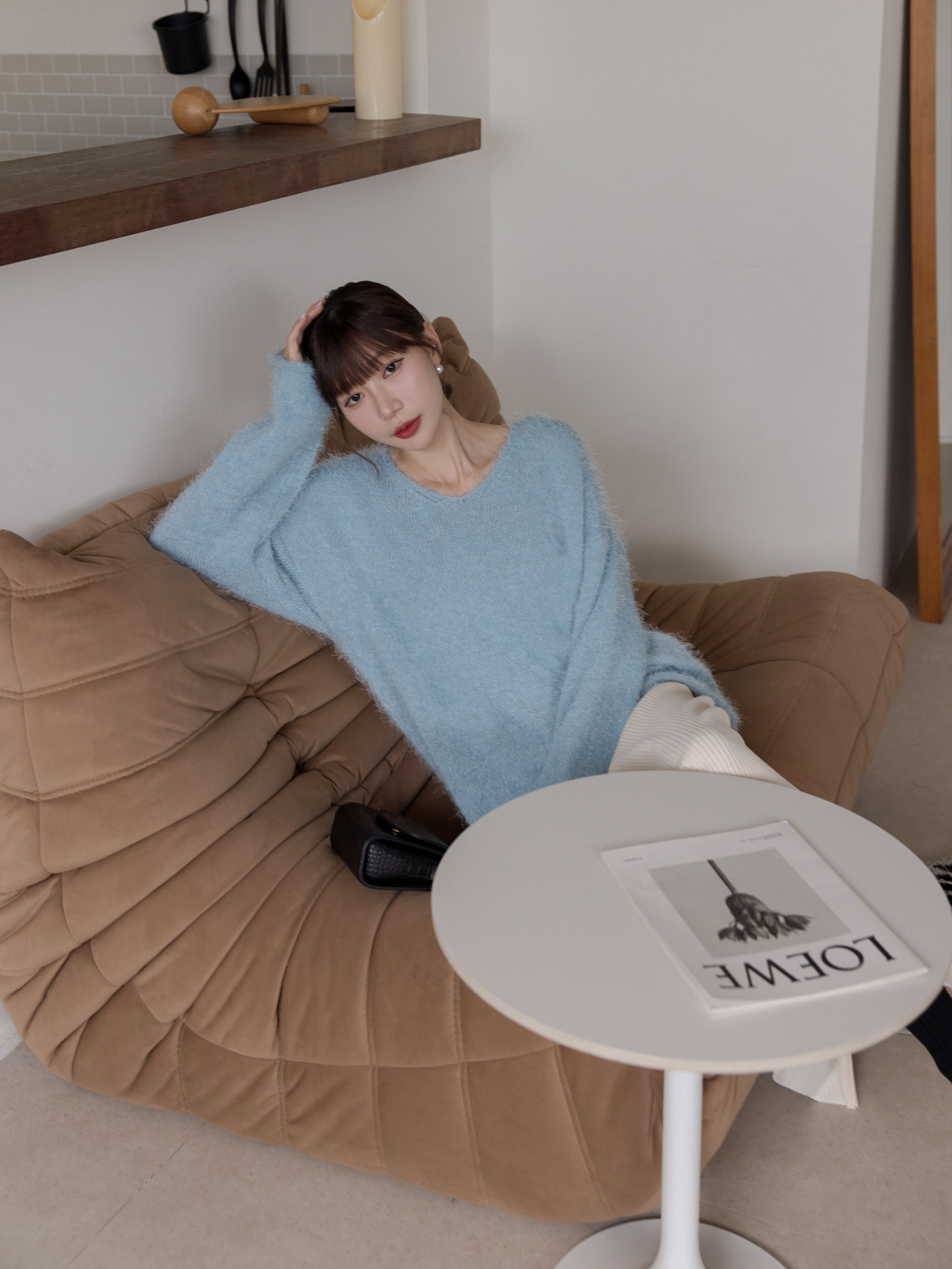 親膚馬海毛長版針織毛衣