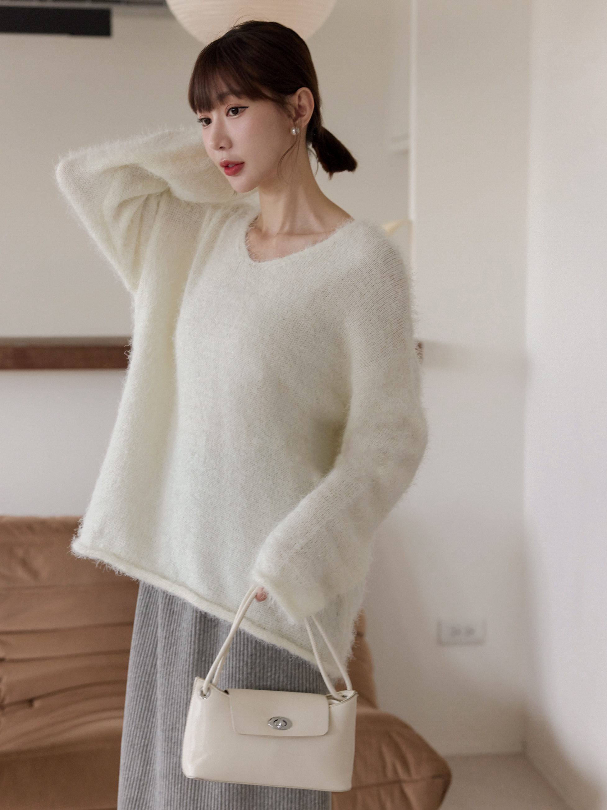 親膚馬海毛長版針織毛衣