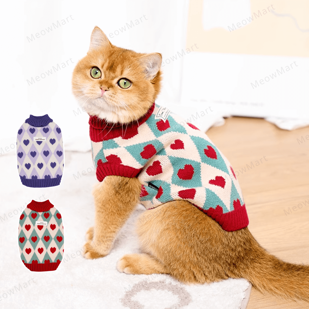 復古愛心保暖寵物背心 (貓狗適用)