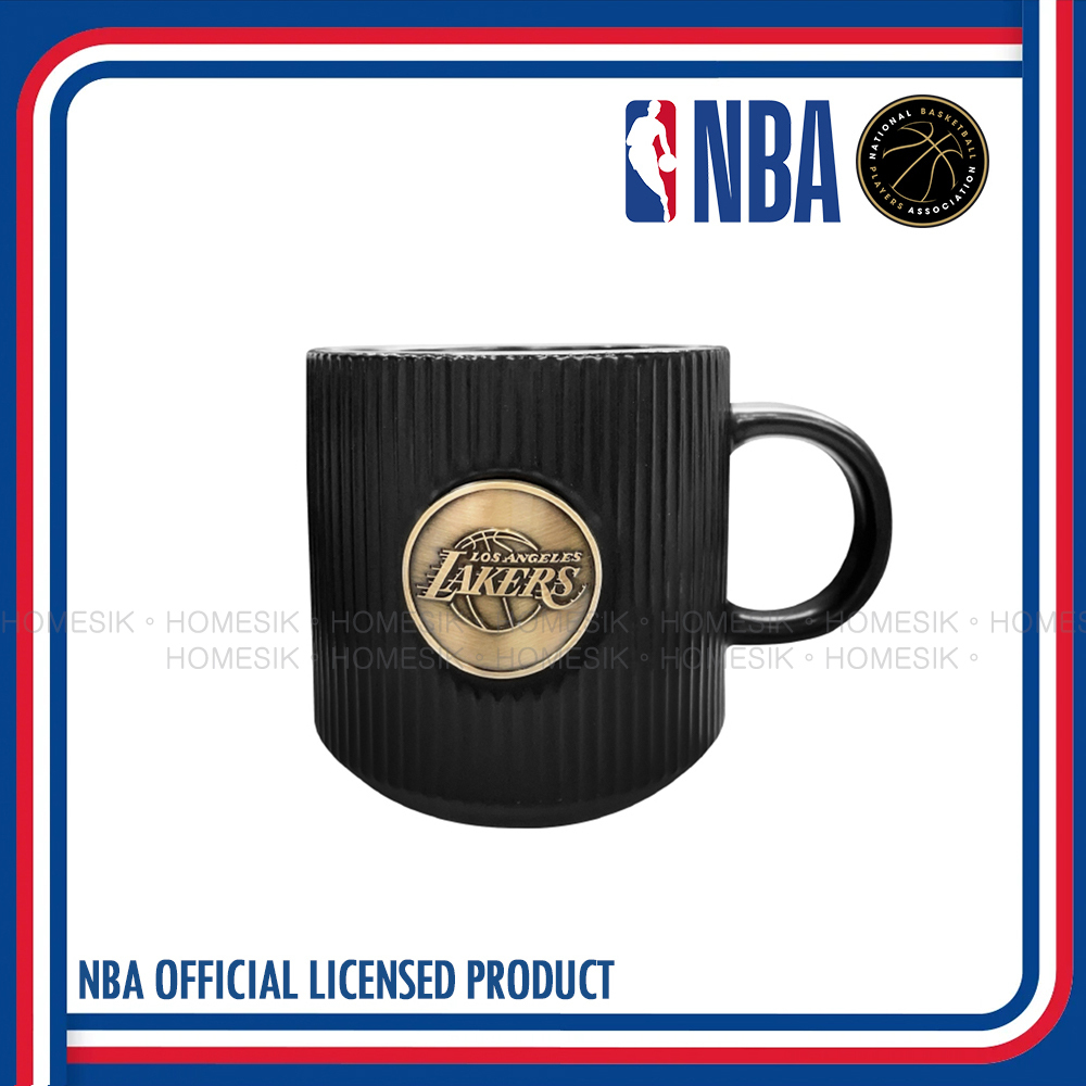 洛杉磯湖人隊 復古金屬隊徽 條紋陶瓷馬克杯 咖啡杯 水杯