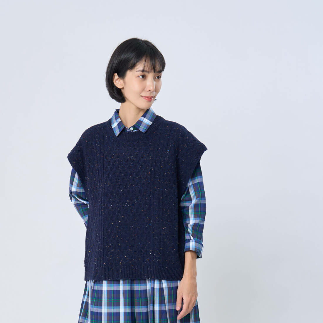 Kate 圓領麻花彩點針織背心/深藍