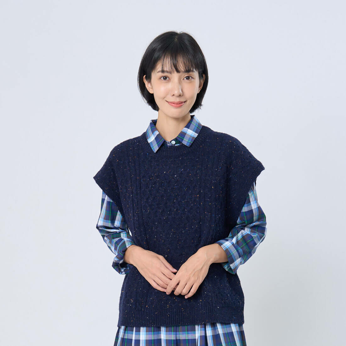 Kate 圓領麻花彩點針織背心/深藍