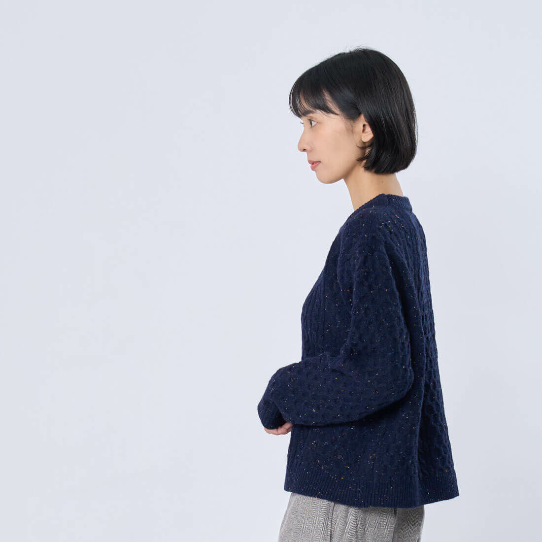 Jane 麻花彩點圓領復古針織衫/ 深藍