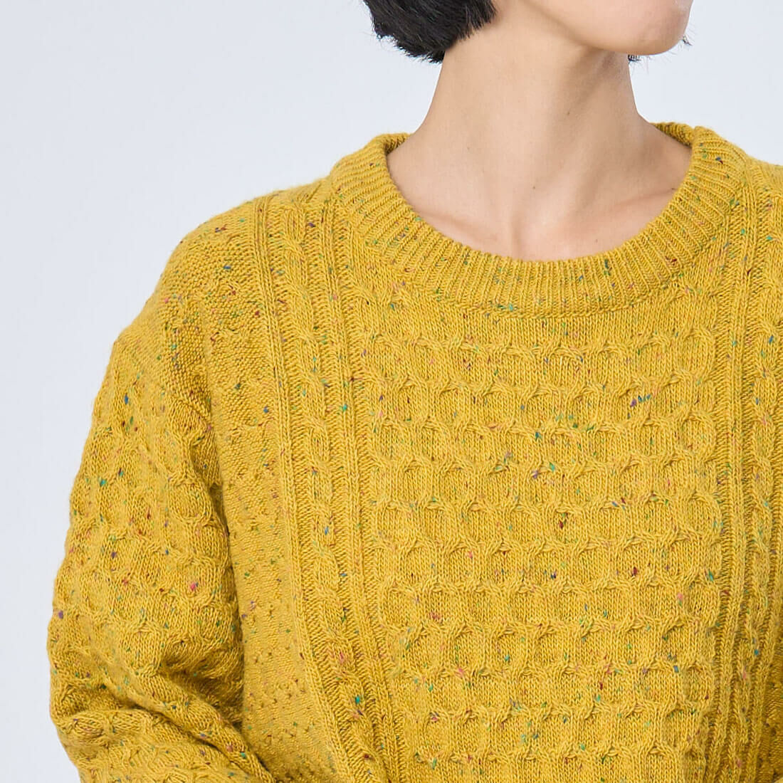 Jane 麻花彩點圓領復古針織衫/ 向日葵黃