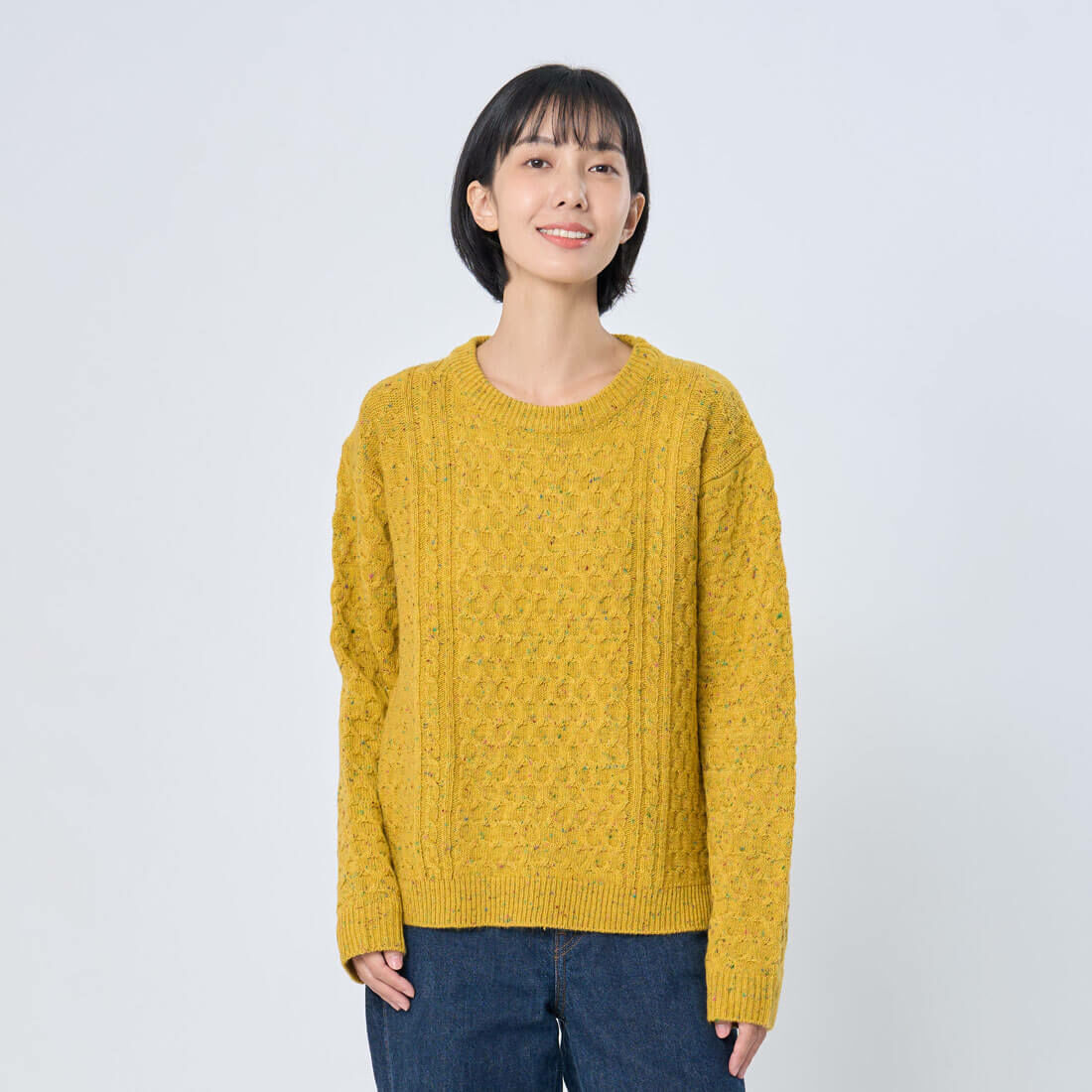 Jane 麻花彩點圓領復古針織衫/ 向日葵黃