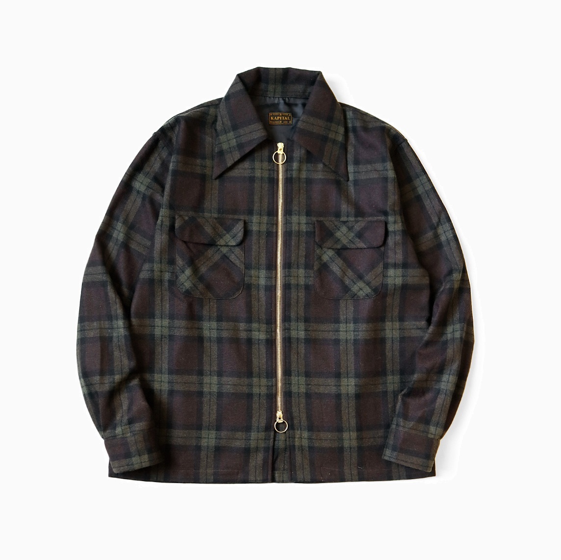 KAPITAL WOOL CHECK DRIZZLE OPEN COLLAR SHIRT L/S - PRE ORDER ITEM (預訂中)