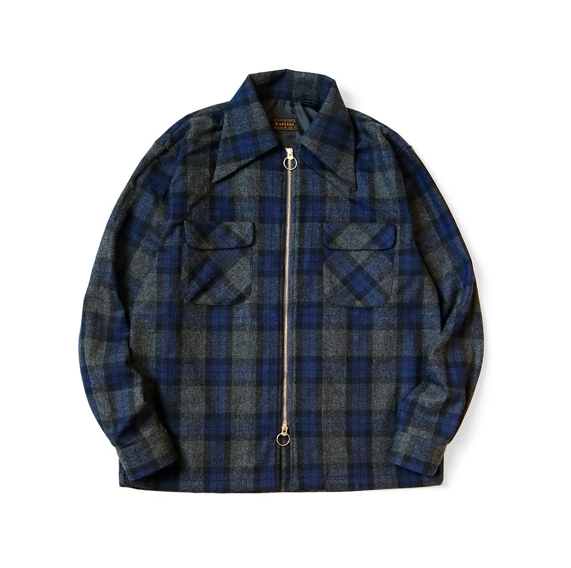 KAPITAL WOOL CHECK DRIZZLE OPEN COLLAR SHIRT L/S - PRE ORDER ITEM (預訂中)