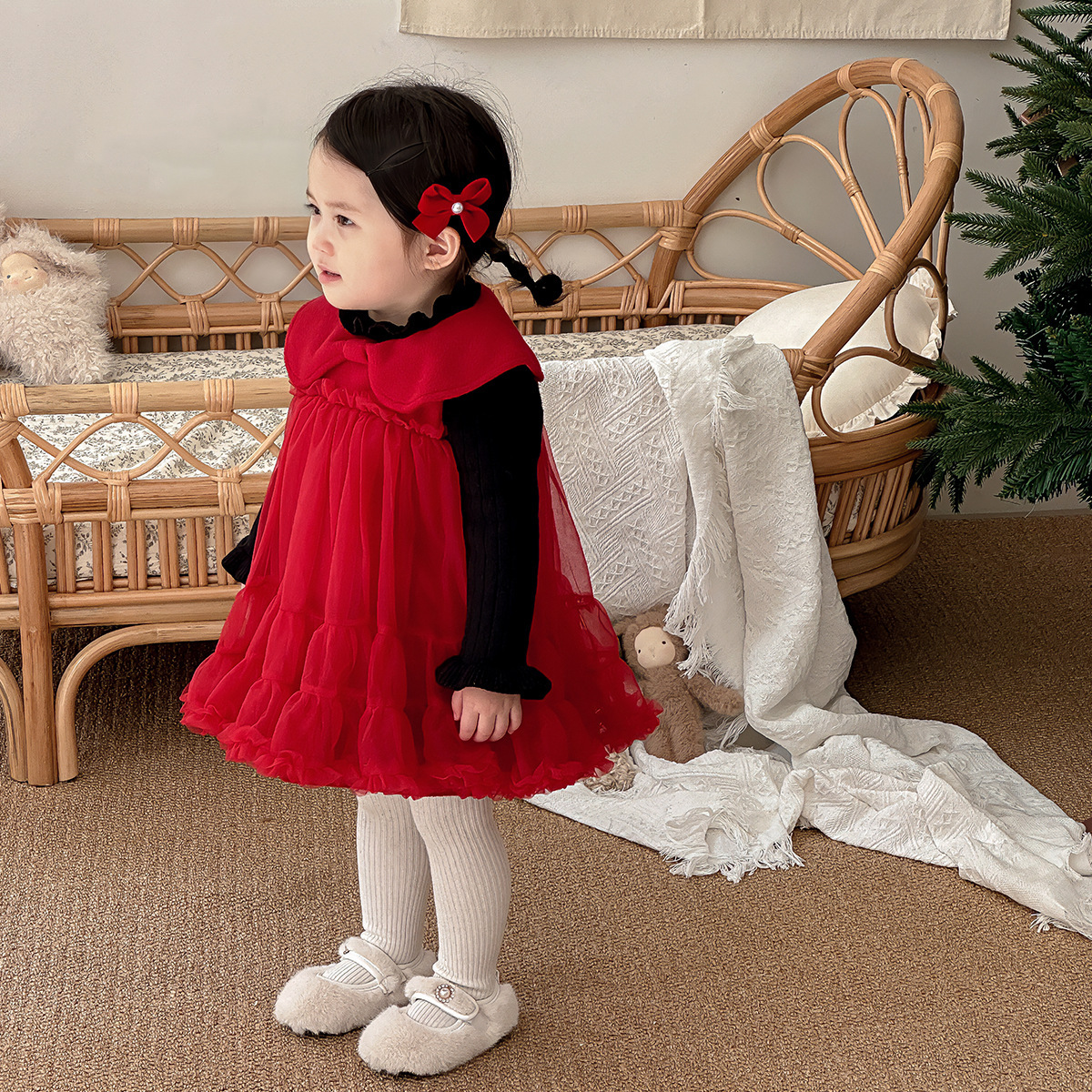 蝴蝶領柔紗洋裝