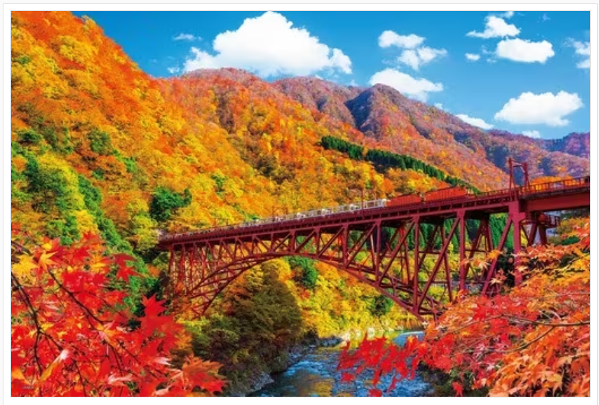 黑部峽谷和秋日陽光下的電車-富山