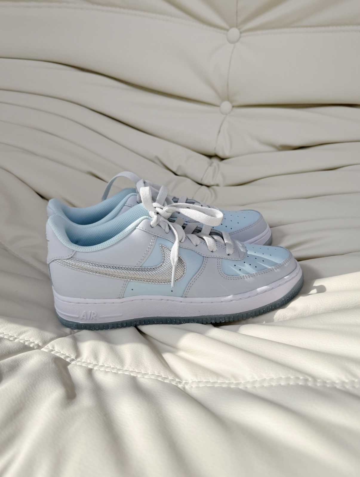 Nike Air Force 1 AF1 薄荷雪花 灰色 淺藍色 Y2K 冰晶底 皮革 大童款 HQ3249-043/預購