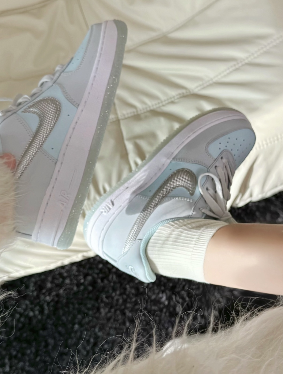 Nike Air Force 1 AF1 薄荷雪花 灰色 淺藍色 Y2K 冰晶底 皮革 大童款 HQ3249-043/預購