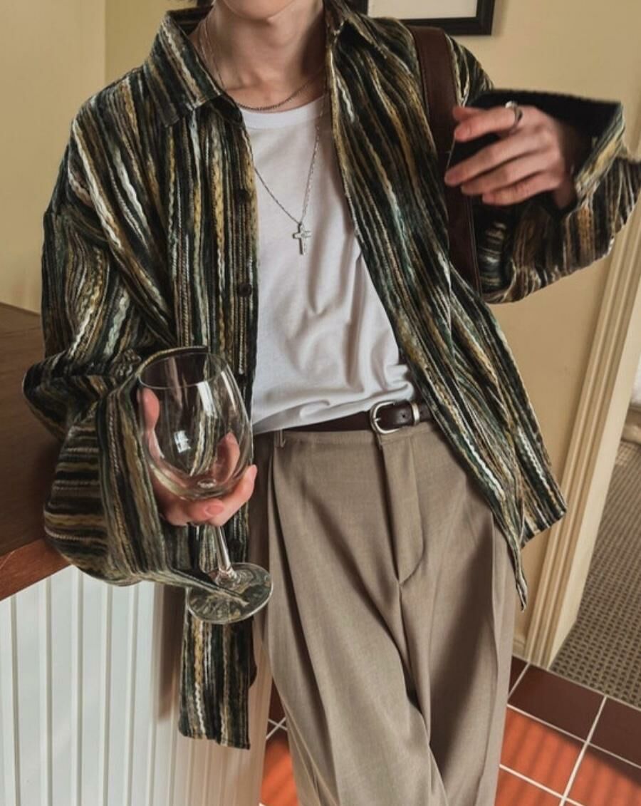 OverSize直紋長袖恤衫 S2294