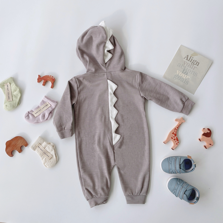 恐龍連帽拉鍊連身爬服