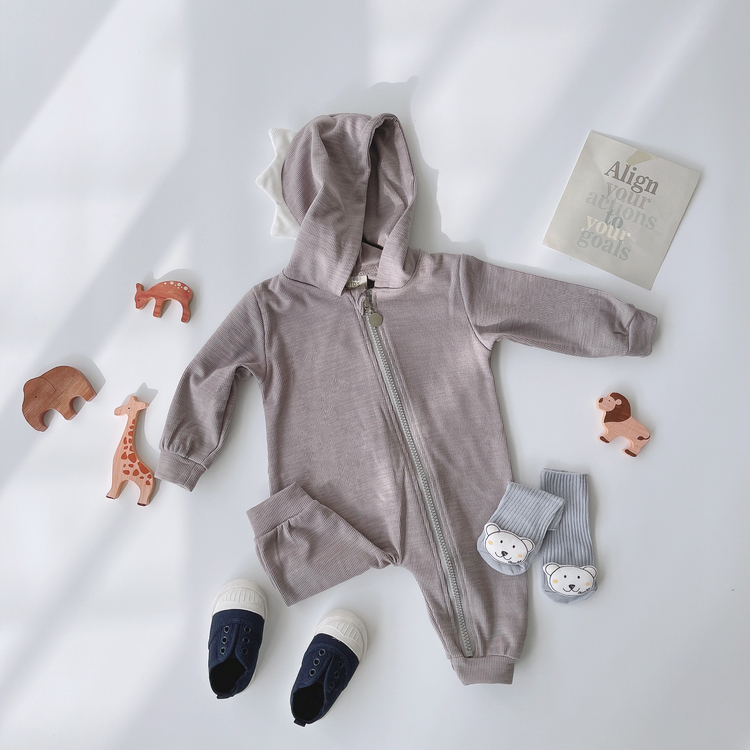 恐龍連帽拉鍊連身爬服