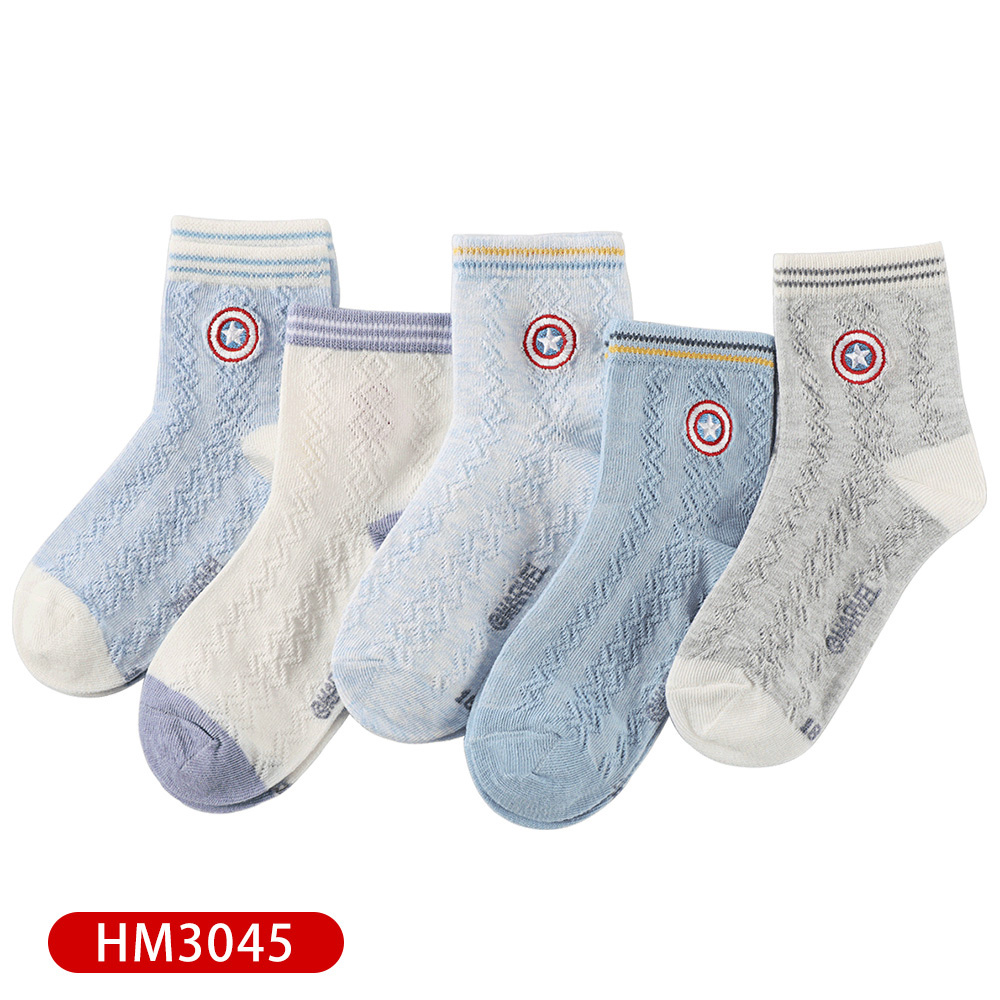 【虎兒寶】迪士尼系列 卡通造型兒童短襪 5雙組 - 美國隊長 螺紋童襪  ( HM3045 )