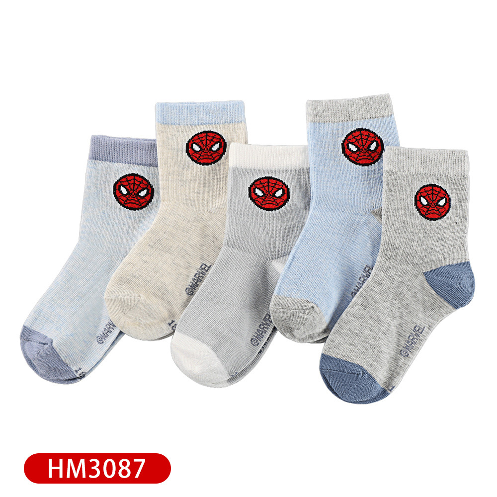 【虎兒寶】迪士尼系列 卡通造型兒童短襪 5雙組 - 蜘蛛人 淺色系 童襪  ( HM3087 )