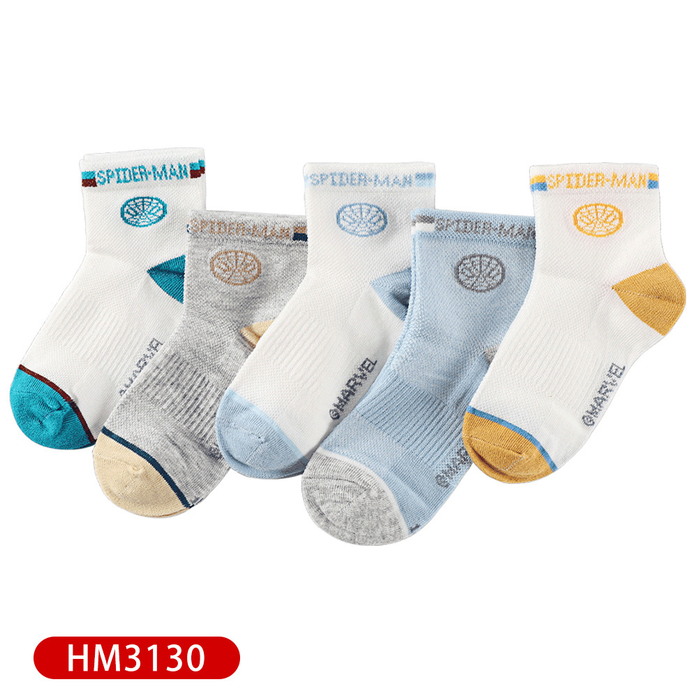 【虎兒寶】迪士尼系列 卡通造型兒童短襪 5雙組 - 蜘蛛人 字母童襪  ( HM3130 )