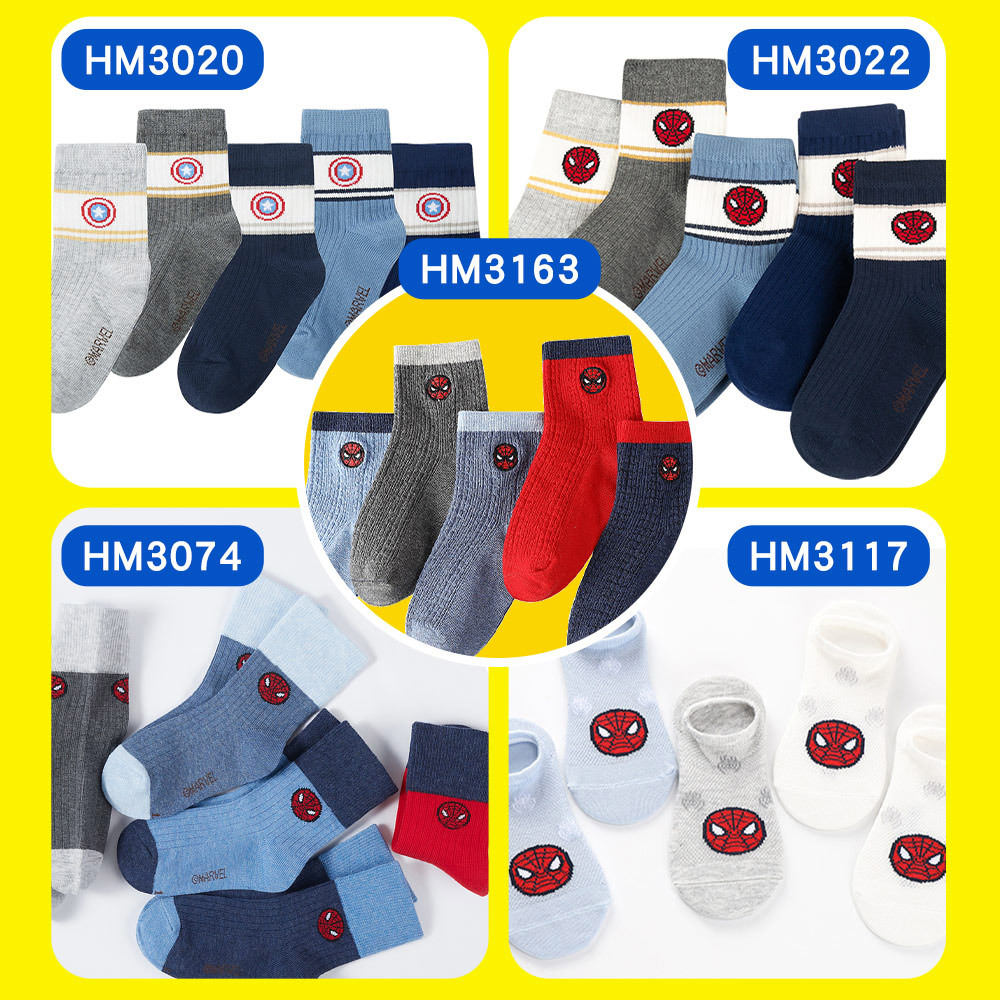 【虎兒寶】迪士尼系列 卡通造型兒童短襪 5雙組 - 蜘蛛人 素色童襪  ( HM3117 )