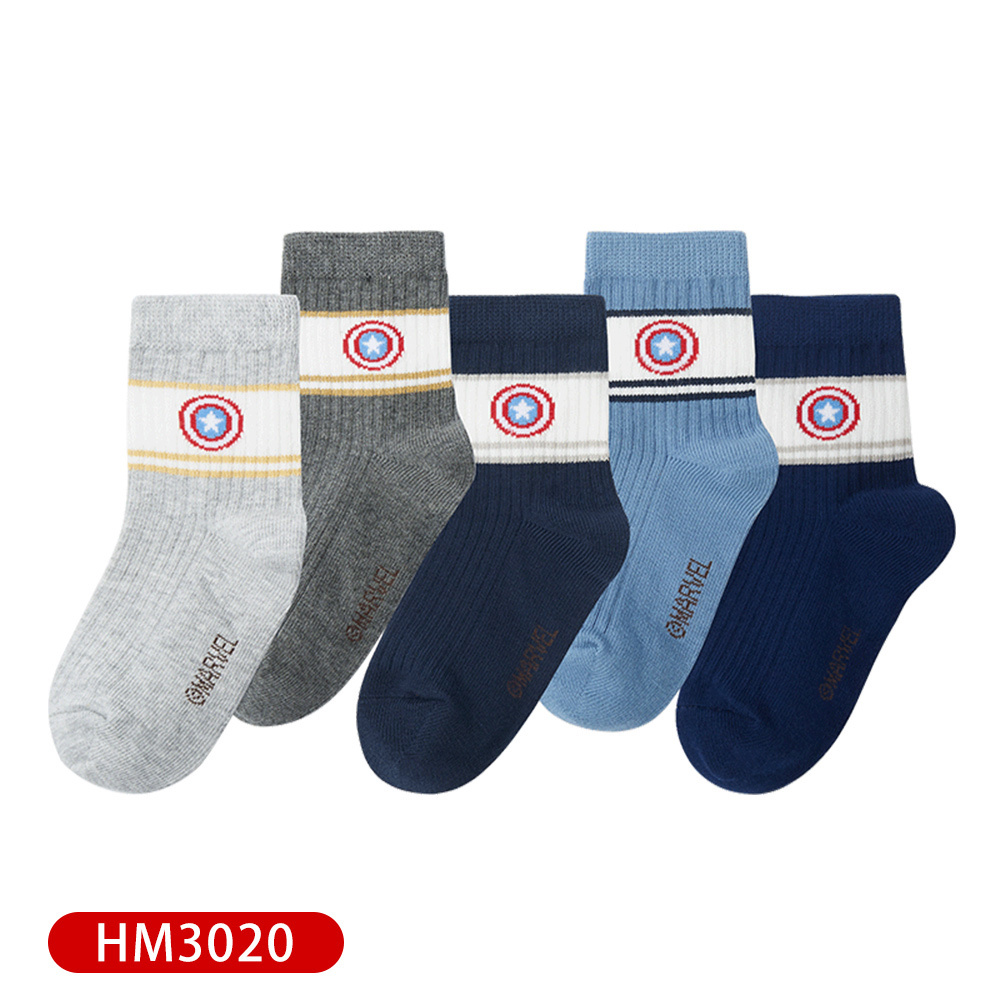 【虎兒寶】迪士尼系列 卡通造型兒童短襪 5雙組 - 美國隊長 深色系童襪  ( HM3020 )