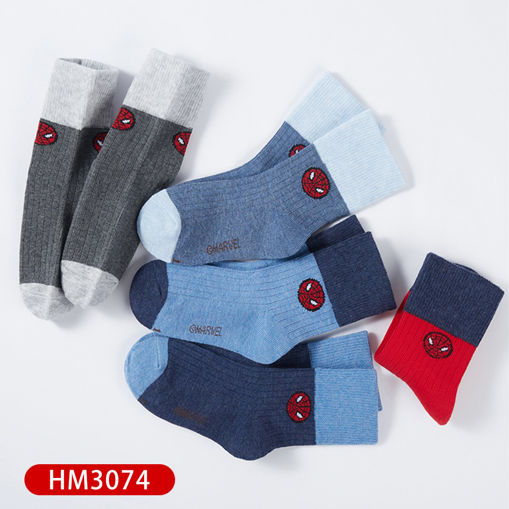 【虎兒寶】迪士尼系列 卡通造型兒童短襪 5雙組 - 蜘蛛人 雙色童襪  ( HM3074)