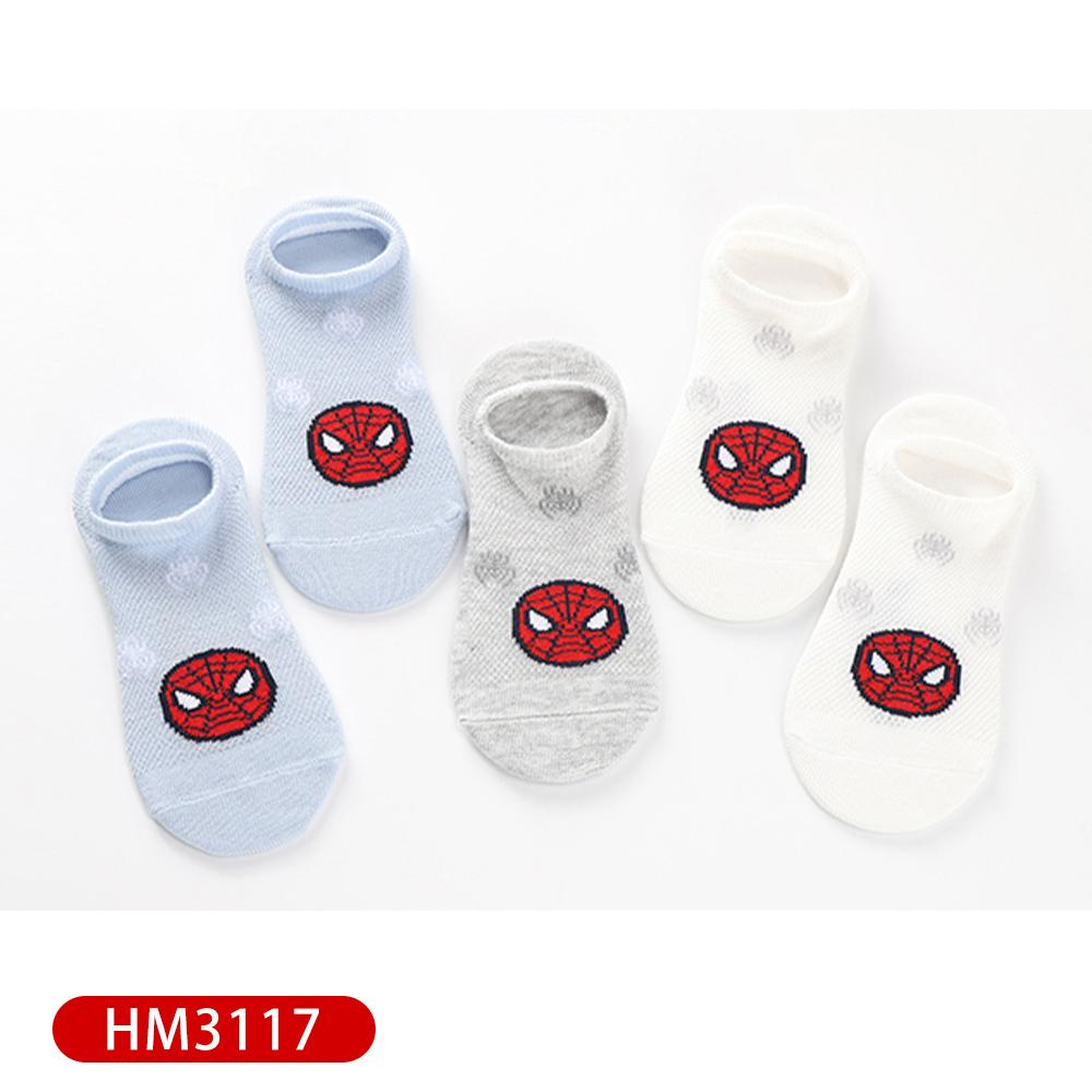 【虎兒寶】迪士尼系列 卡通造型兒童短襪 5雙組 - 蜘蛛人 素色童襪  ( HM3117 )