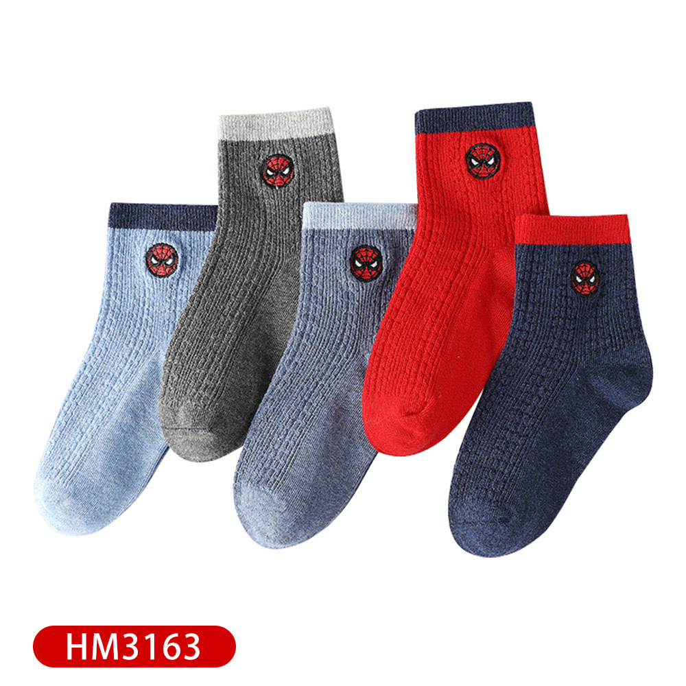 【虎兒寶】迪士尼系列 卡通造型兒童短襪 5雙組 - 蜘蛛人 雙色(短)童襪  ( HM3163 )