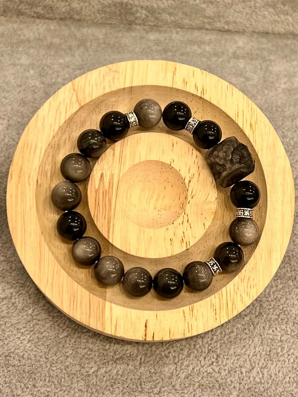 [S] GEMZ & CO ZBA OBSIDIAN LION HEAD WITH SILVER ACC BLT, Y314 (Y314)