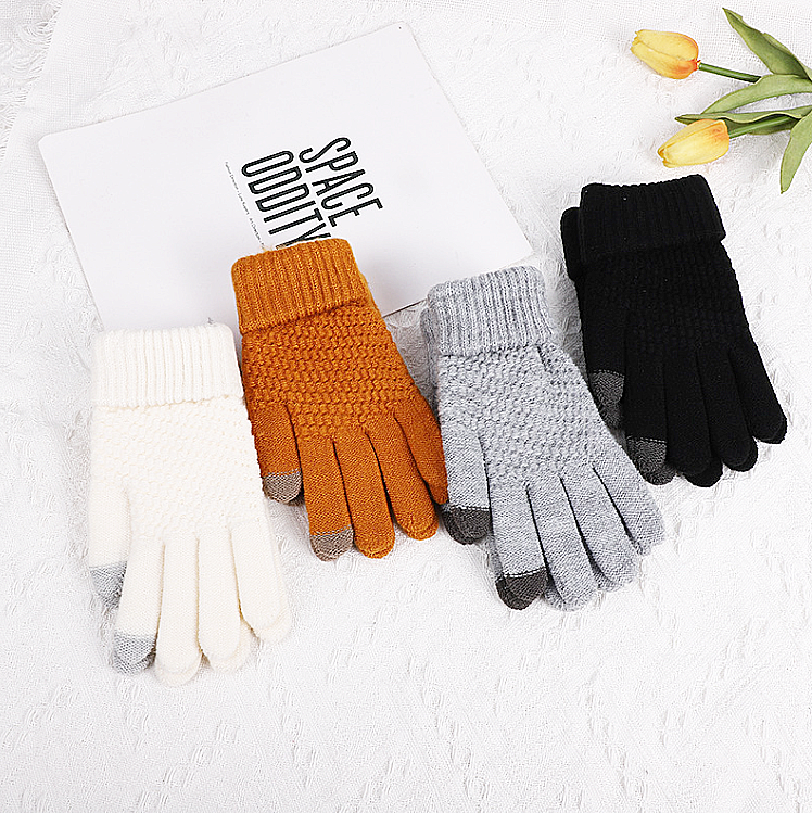 秋冬韓版成人拉絨加厚反針提花手套 WS2884