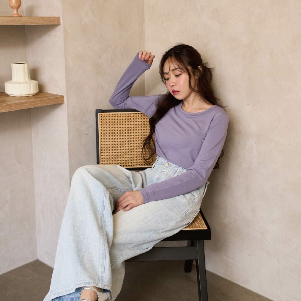 【圓領】速暖絨保暖衣3.0-淡紫