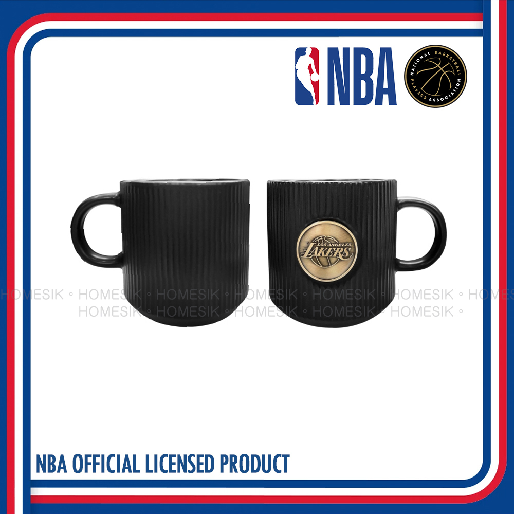 洛杉磯湖人隊 復古金屬隊徽 條紋陶瓷馬克杯 咖啡杯 水杯