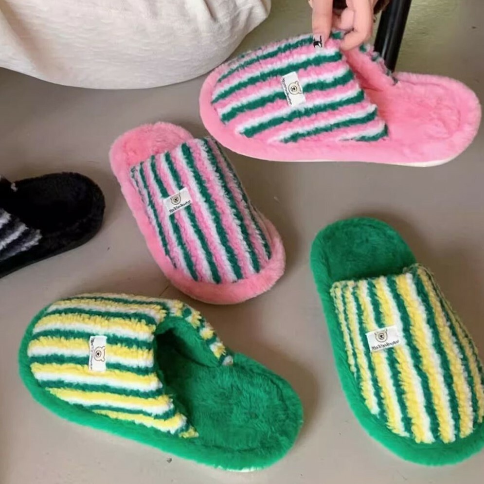 《5271》秋冬撞色條紋保暖居家拖