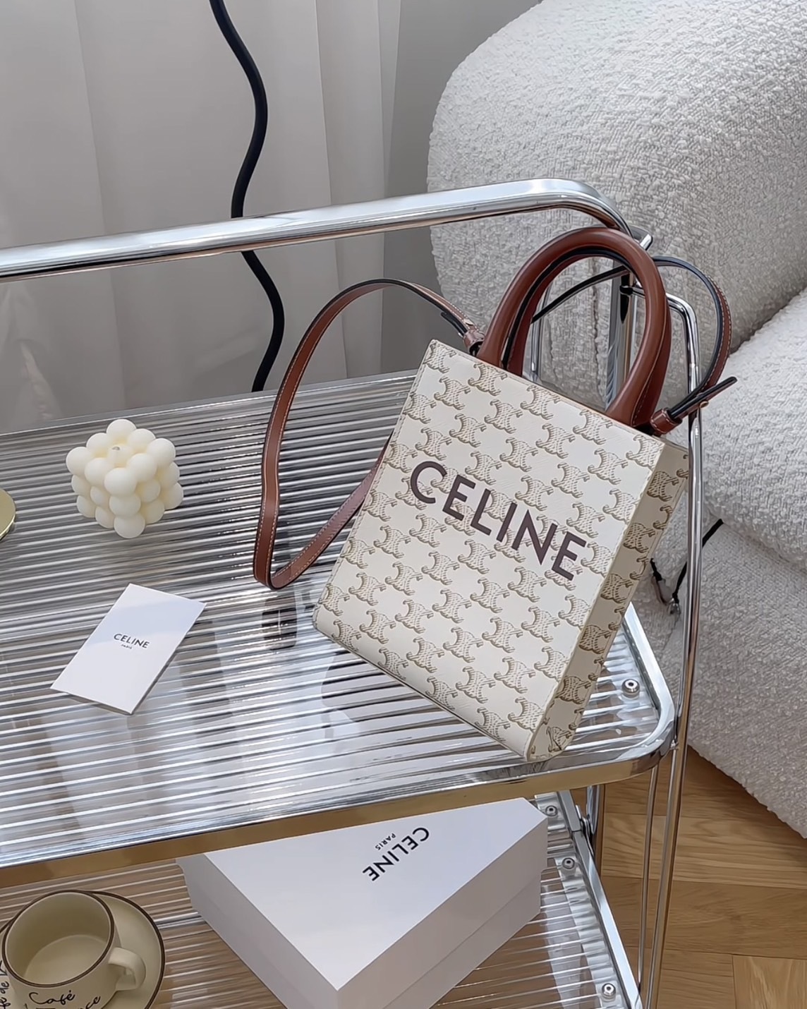 CELINE｜凱旋門直式迷你托特包 白老花