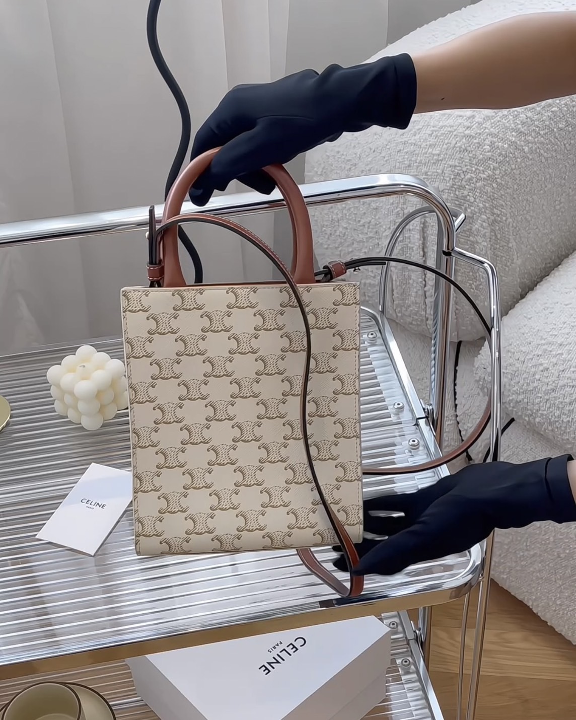 CELINE｜凱旋門直式迷你托特包 白老花