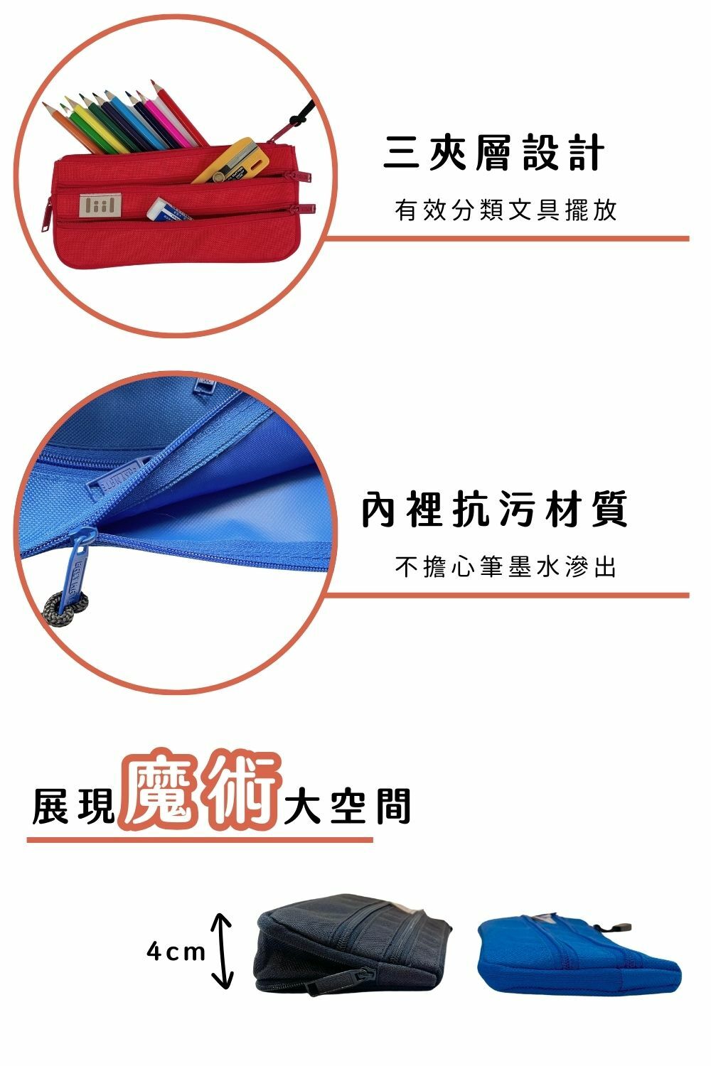 理理包liil_紋理三拉鏈袋XS_小小筆袋大大容量