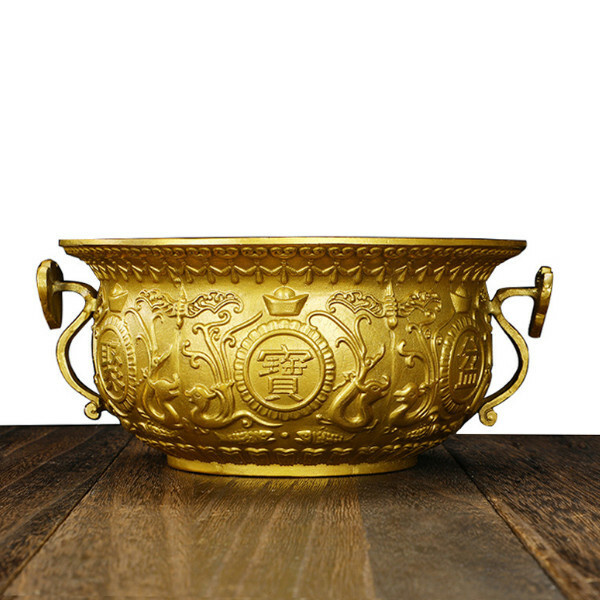 黃銅聚寶盆擺飾--如意銅香爐 居家裝飾品【直徑12cm 重約360g】1件