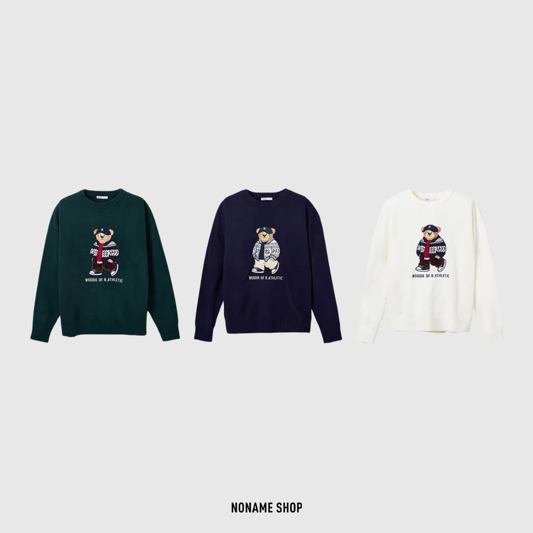 SPAO 經典 刺繡 小熊 針織 圓領 長袖 毛衣 三色 (男款)