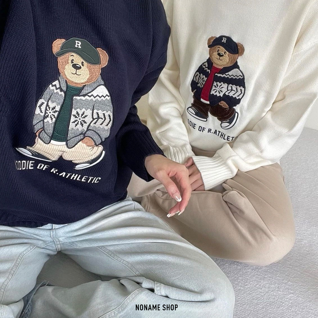 SPAO 經典 刺繡 小熊 針織 圓領 長袖 毛衣 三色 (男款)