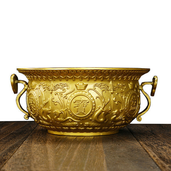 黃銅聚寶盆擺飾--如意銅香爐 居家裝飾品【直徑25cm 重約2.66kg】1件