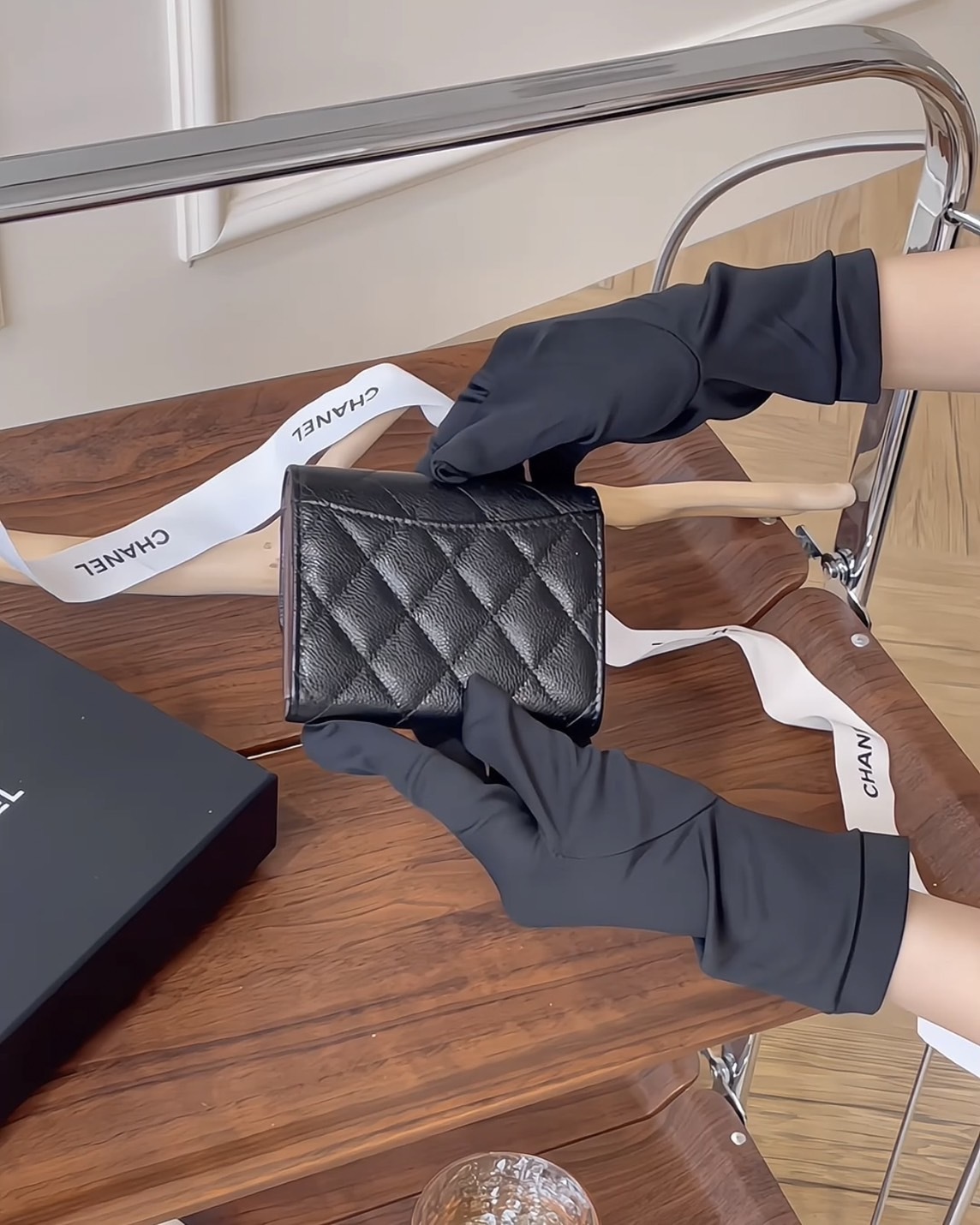 CHANEL｜CF 荔枝三折短夾 內零錢袋款 黑金