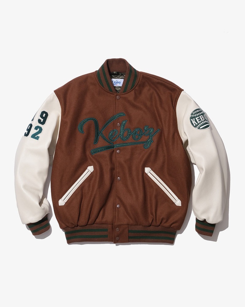 KEBOZ Melton Leather Varsity Jacket