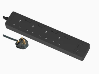 施耐德電器 Schneider Electric 13A 四/六位獨立開關安全插座 連兩位USB A+C充電插座 (連3米線) 石墨灰