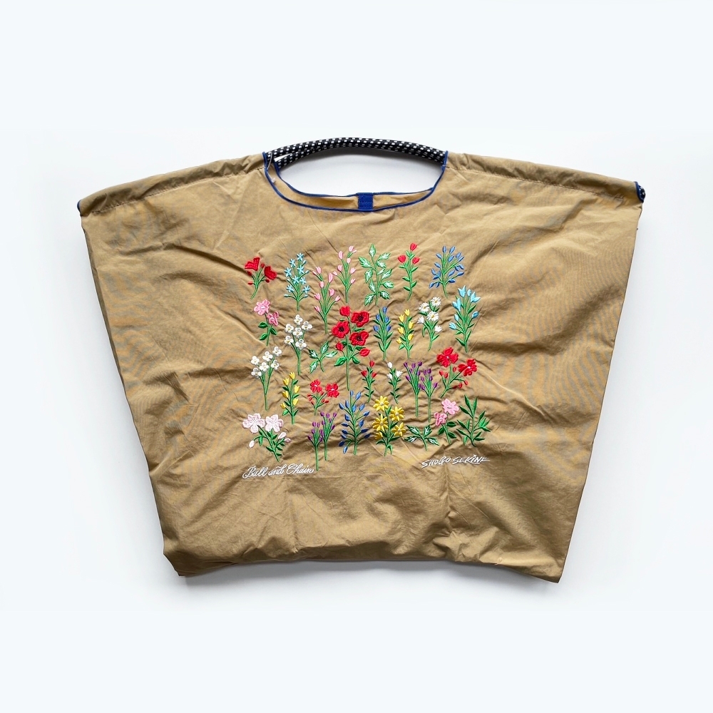 Ball＆Chain 刺繡環保購物袋 L號 - 卡其 (32310203)