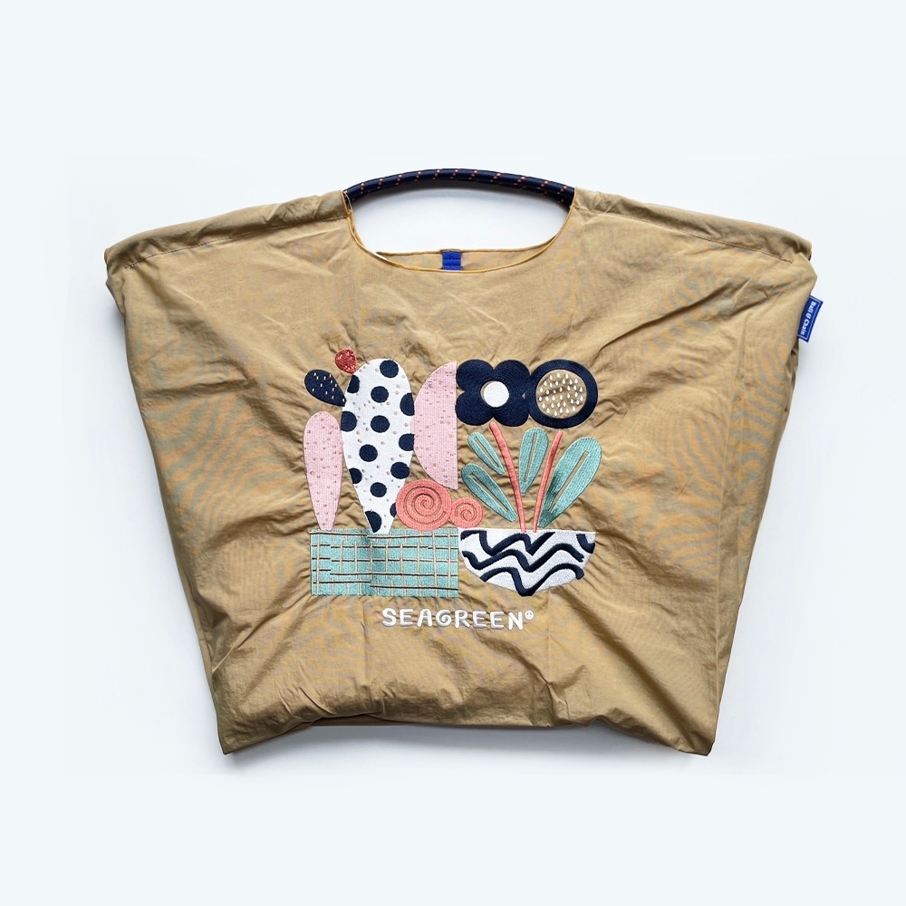 Ball＆Chain 刺繡環保購物袋 L號 - 淺卡其(LSE21S0203-X)