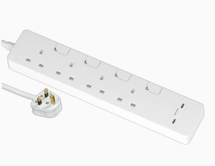 施耐德電器 Schneider Electric 13A 四/六位獨立開關安全插座 連兩位USB A+C充電插座 (連3米線) 白色